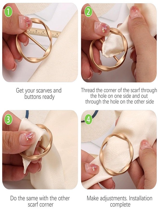 CeroDimo 6Pcs Silk Scarf Ring Clip, T-shirt Tie Clips for Women Girls, Twist Tee Knot Ring, Waist Clothes Corner Button, Fashion Metal Circle Buckle, Round Scarves Clasp - Image 5